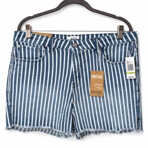 Kensie Striped Denim Shorts Size 14 Frayed Hem Summer Jean Shorts